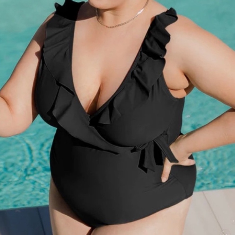 Kindred Bravely Black Ruffle One-Piece Maternity/Breastfeeding Swimsuit